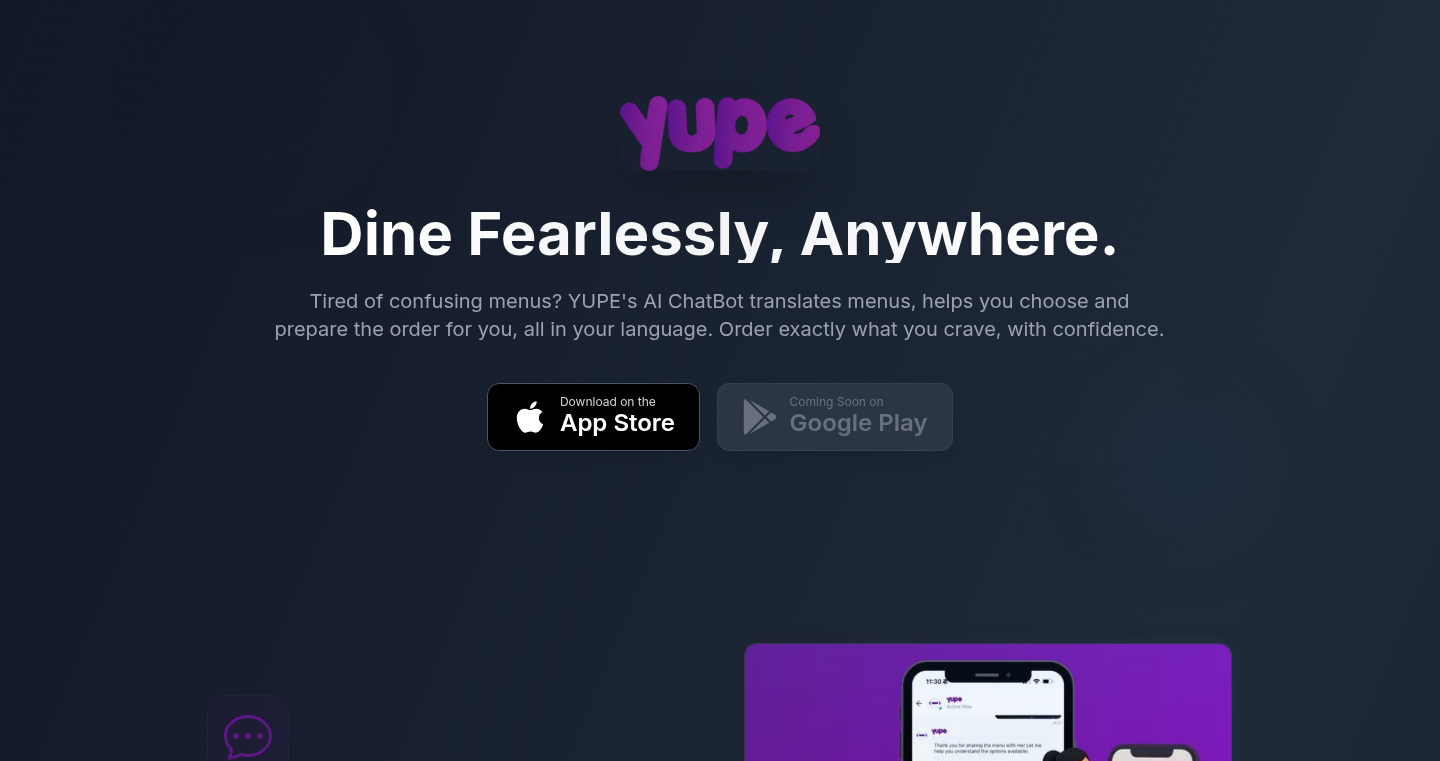 YUPE - 言語の壁を越えるレストラン体験AIアプリ