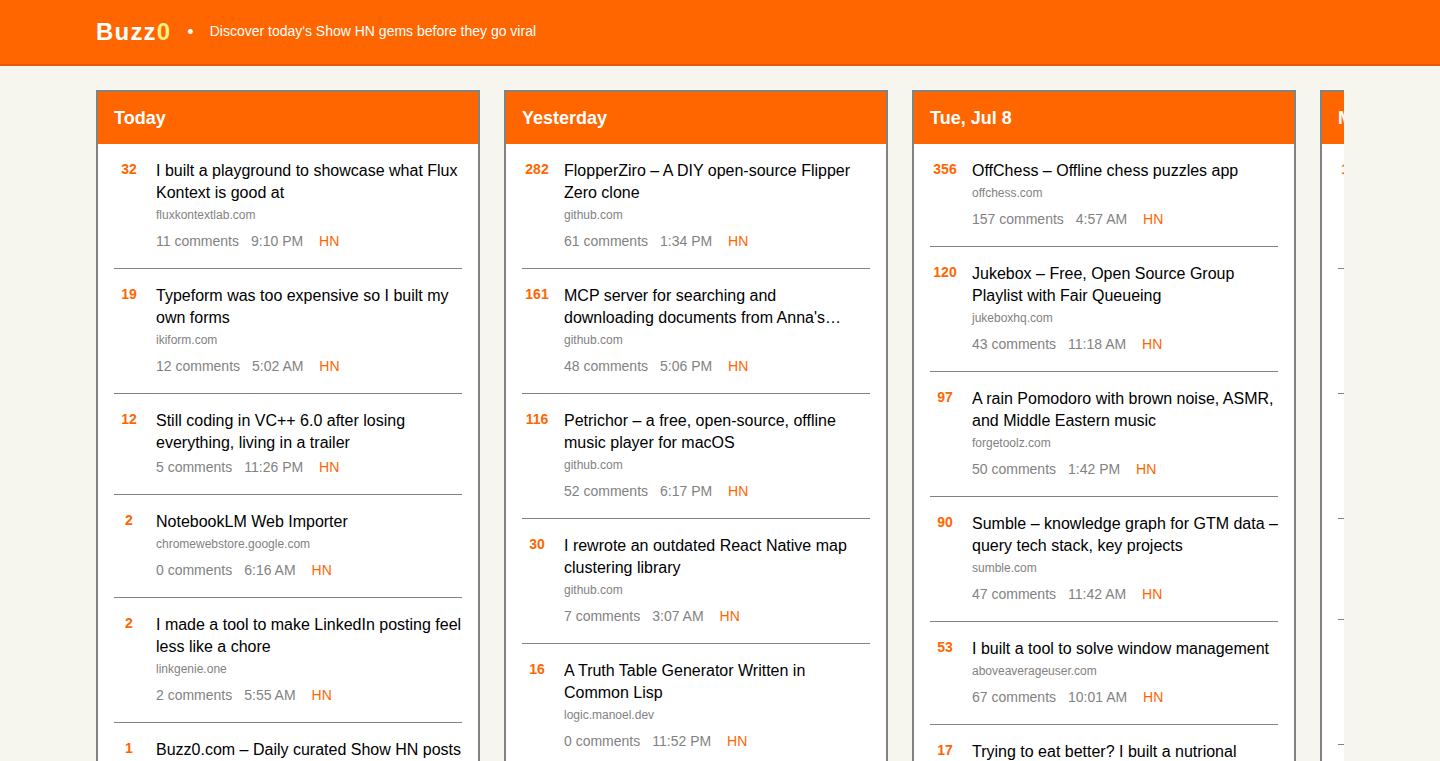 Buzz0.com - Hacker News Show HN 高速検索ツール
