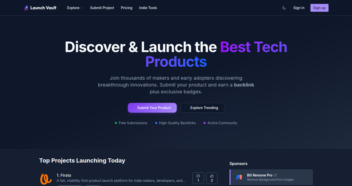 LaunchVault: インディーハッカー向けシンプルローンチプラットフォーム