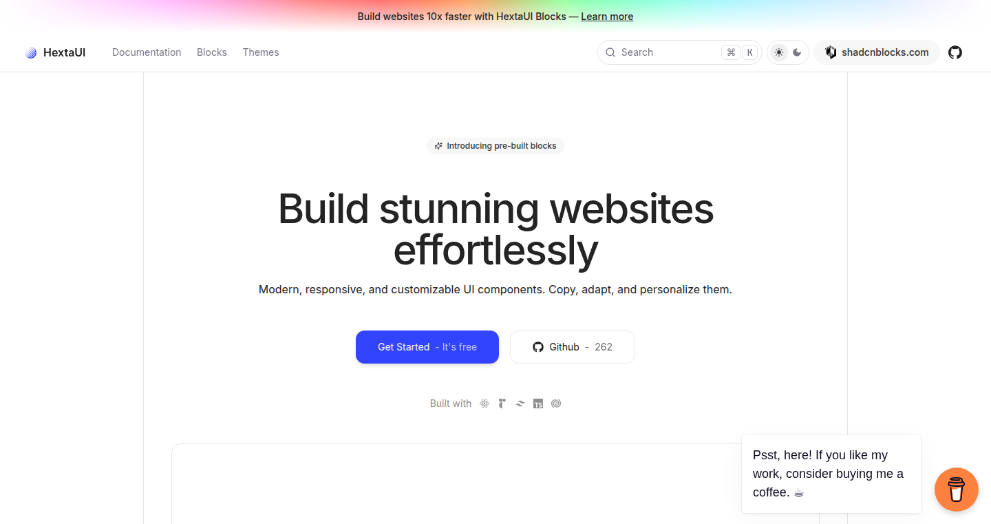 HextaUI:UIコンポーネントとウェブサイトブロックの再構築