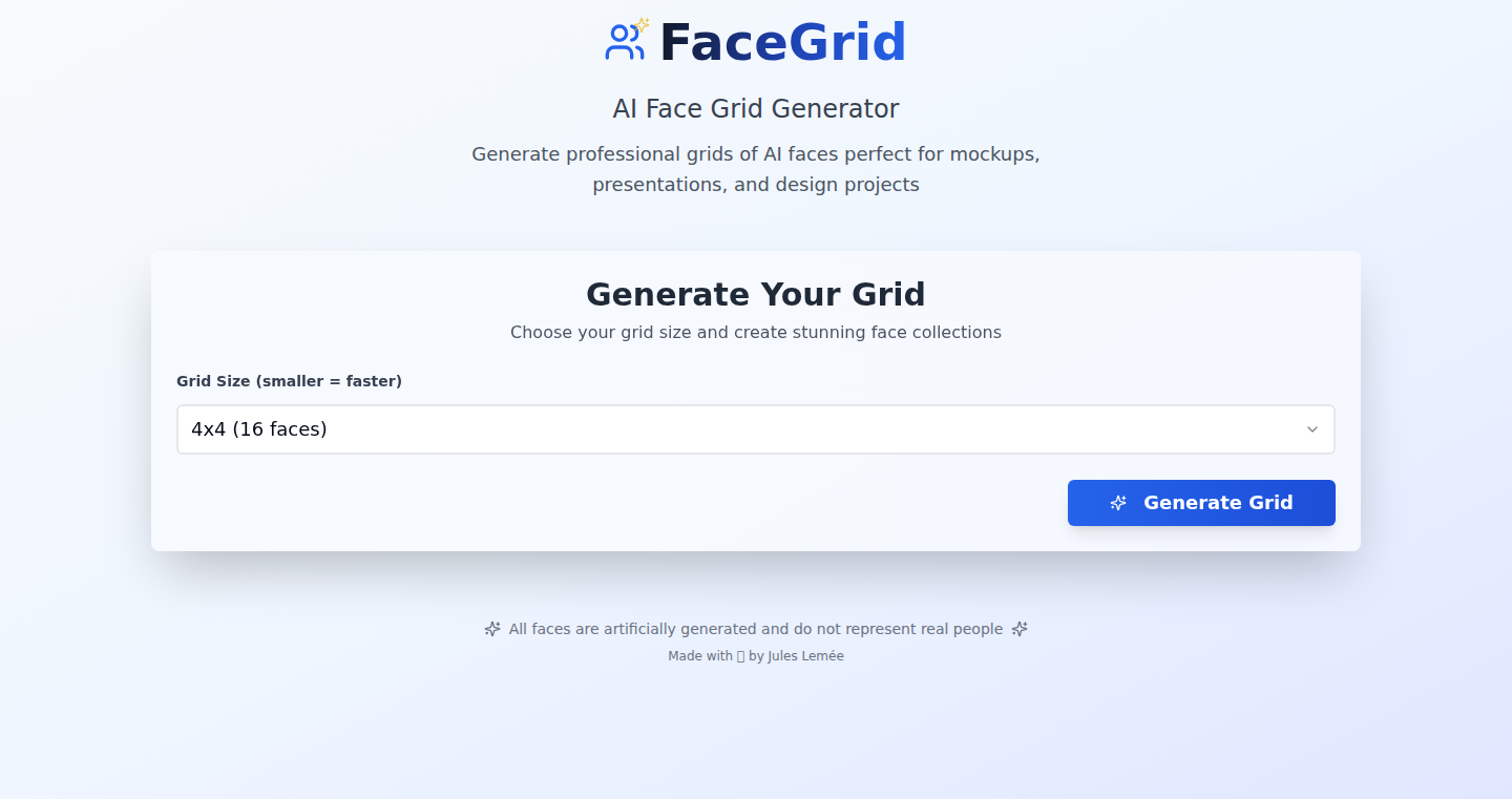 FaceGrid – ピッチデッキ向けAI顔生成ツール