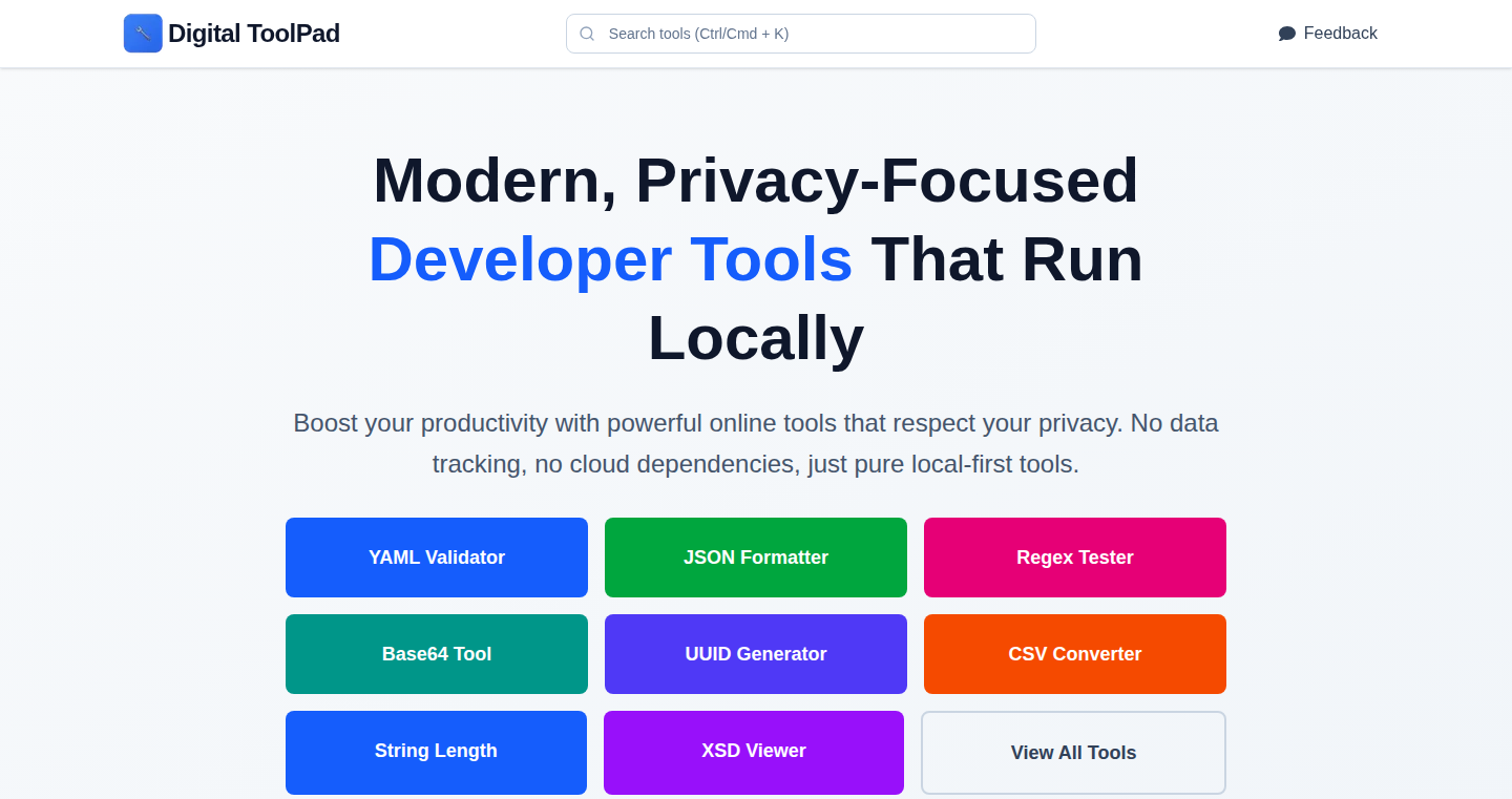 DigitalToolPad - Browser-Based Privacy-Focused Developer Toolkit