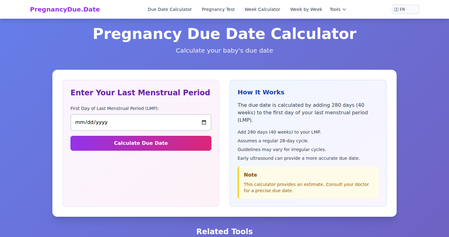PregnancyDue.date - A Clean & Fast Pregnancy Milestone Toolkit
