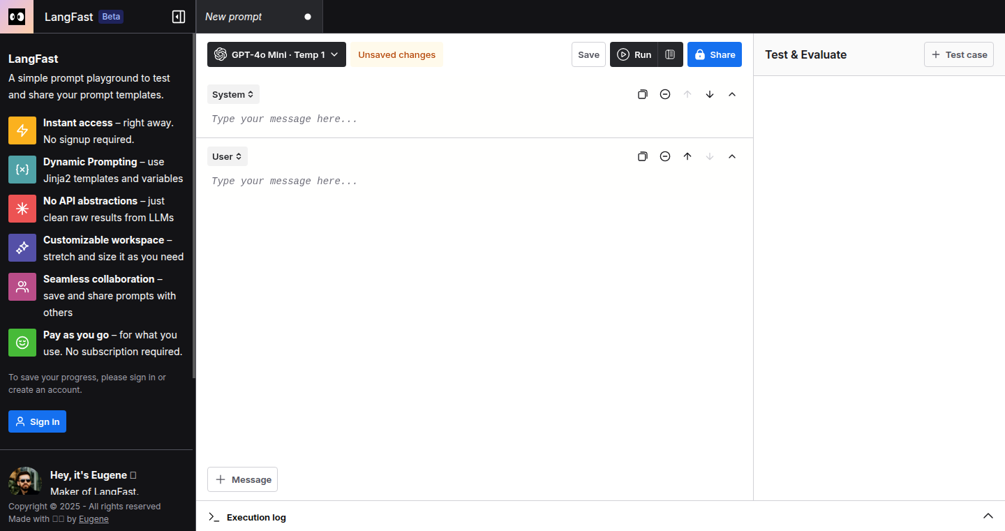 Langfa.st: Prompt Playground for Instant AI Experimentation