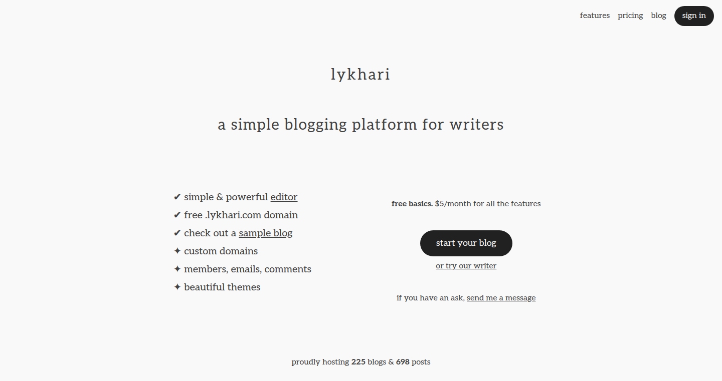 Lykhari:シンプルで自己完結型のブログプラットフォーム