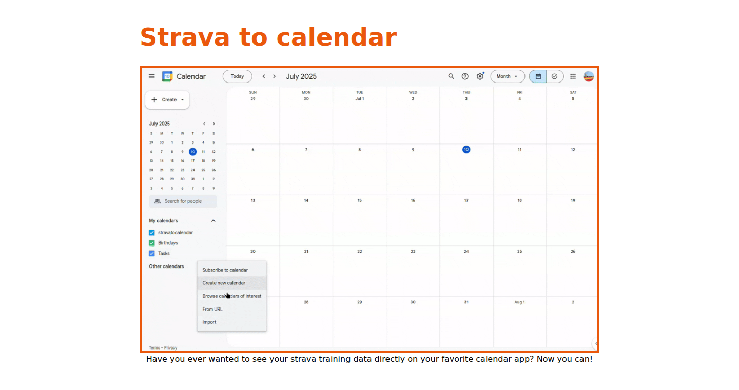 Strava Calendar Sync - アクティビティをカレンダーに同期する無料ツール