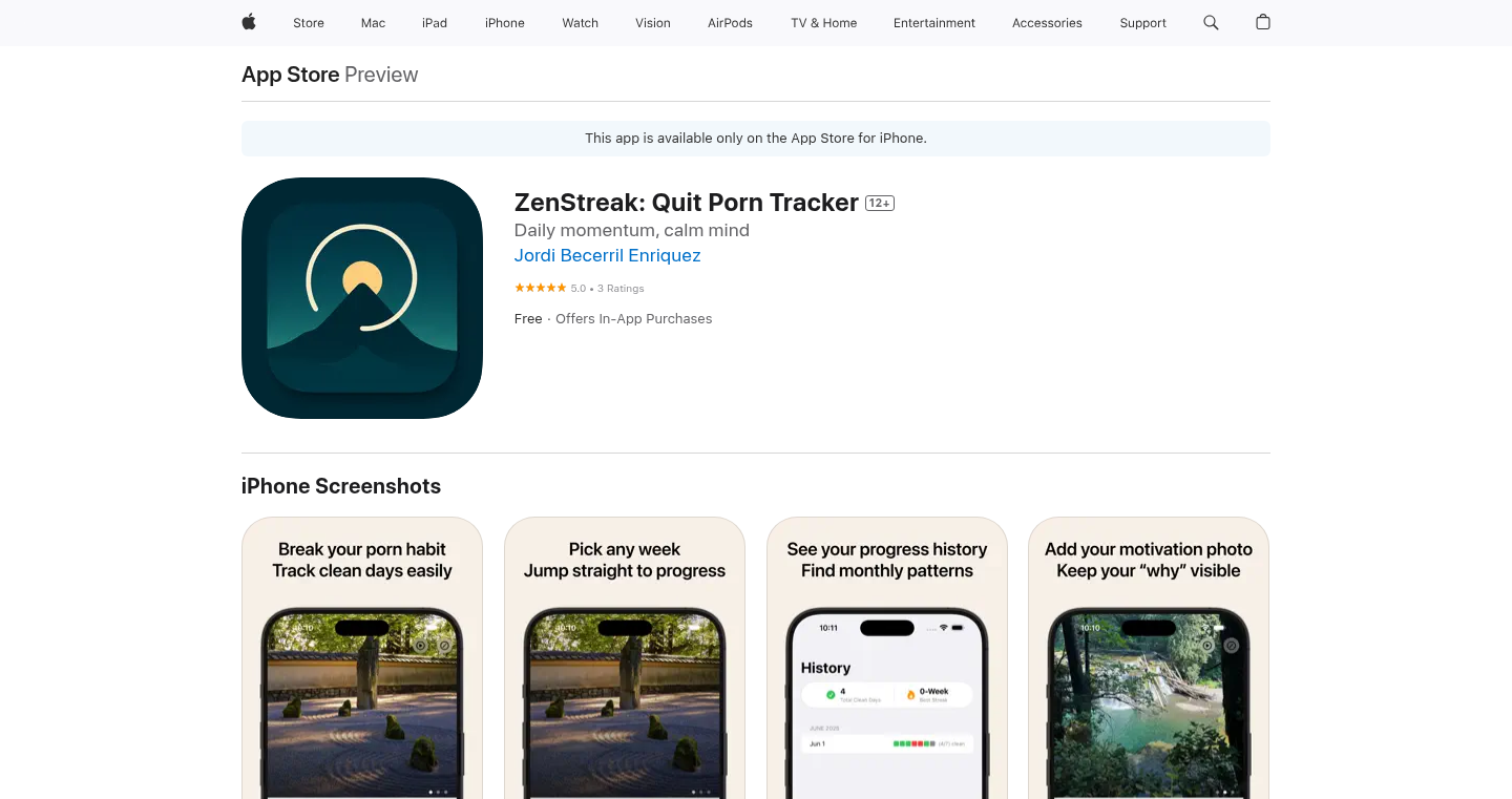 ZenStreak - ポルノ視聴をやめるためのiOSアプリ