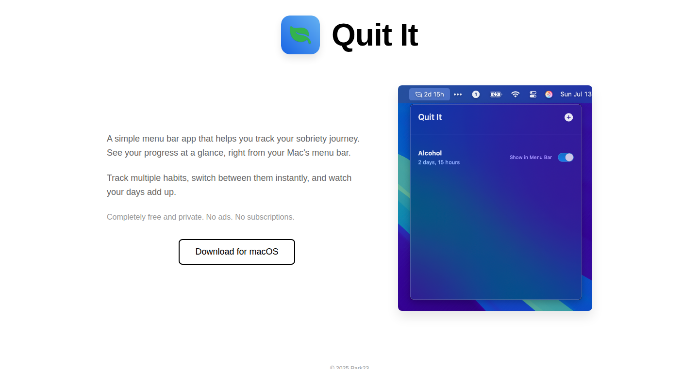 QuitIt: 健康的な生活のためのシンプルなMac禁酒トラッカー