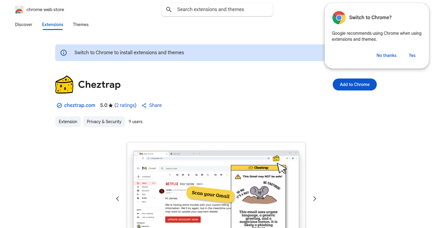 フィッシング詐欺対策Chrome拡張機能:ウェブサイトとGmailの危険をAIでチェック