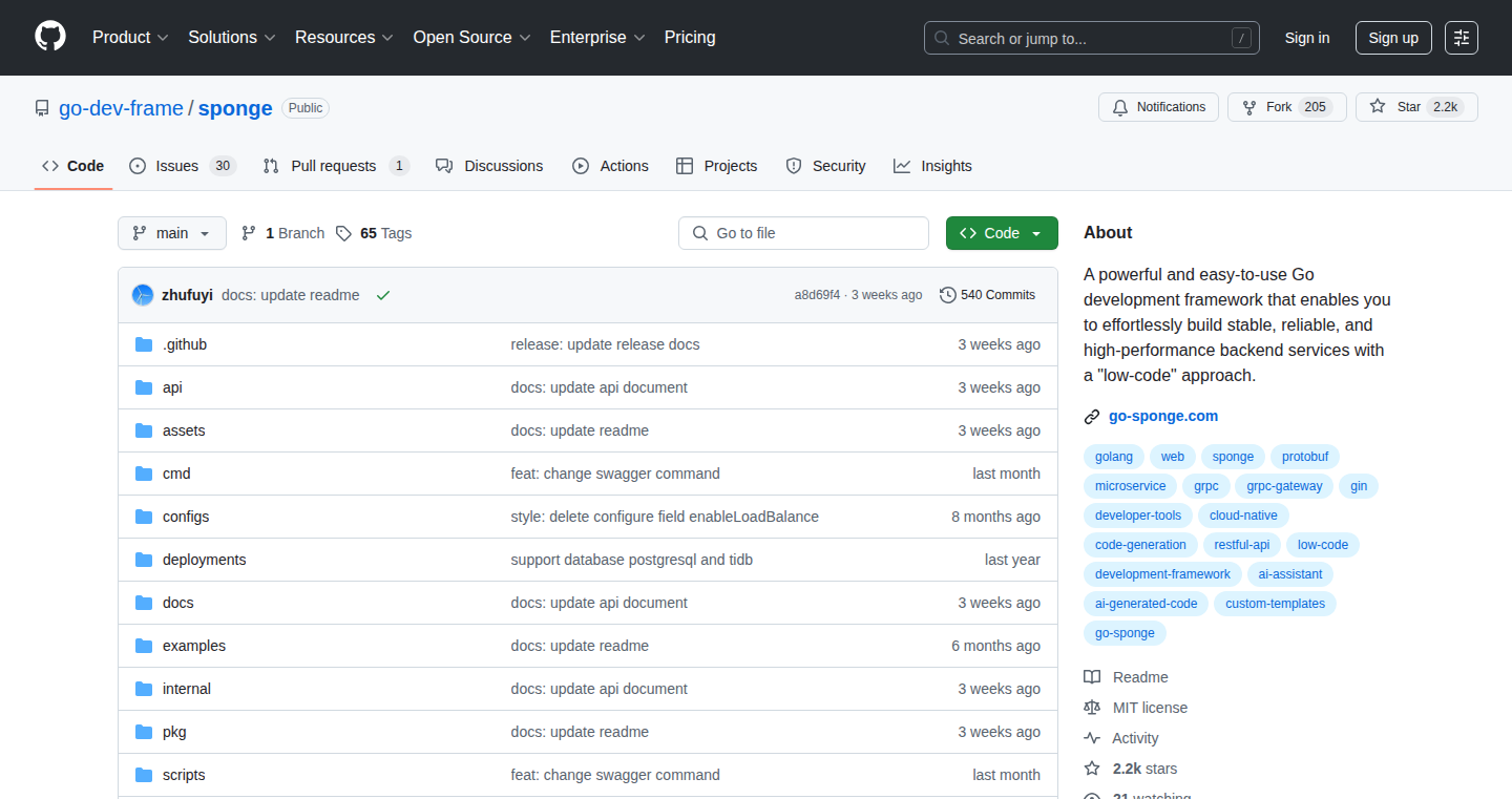 Sponge: Low-code Go API and Cloud Service Generator