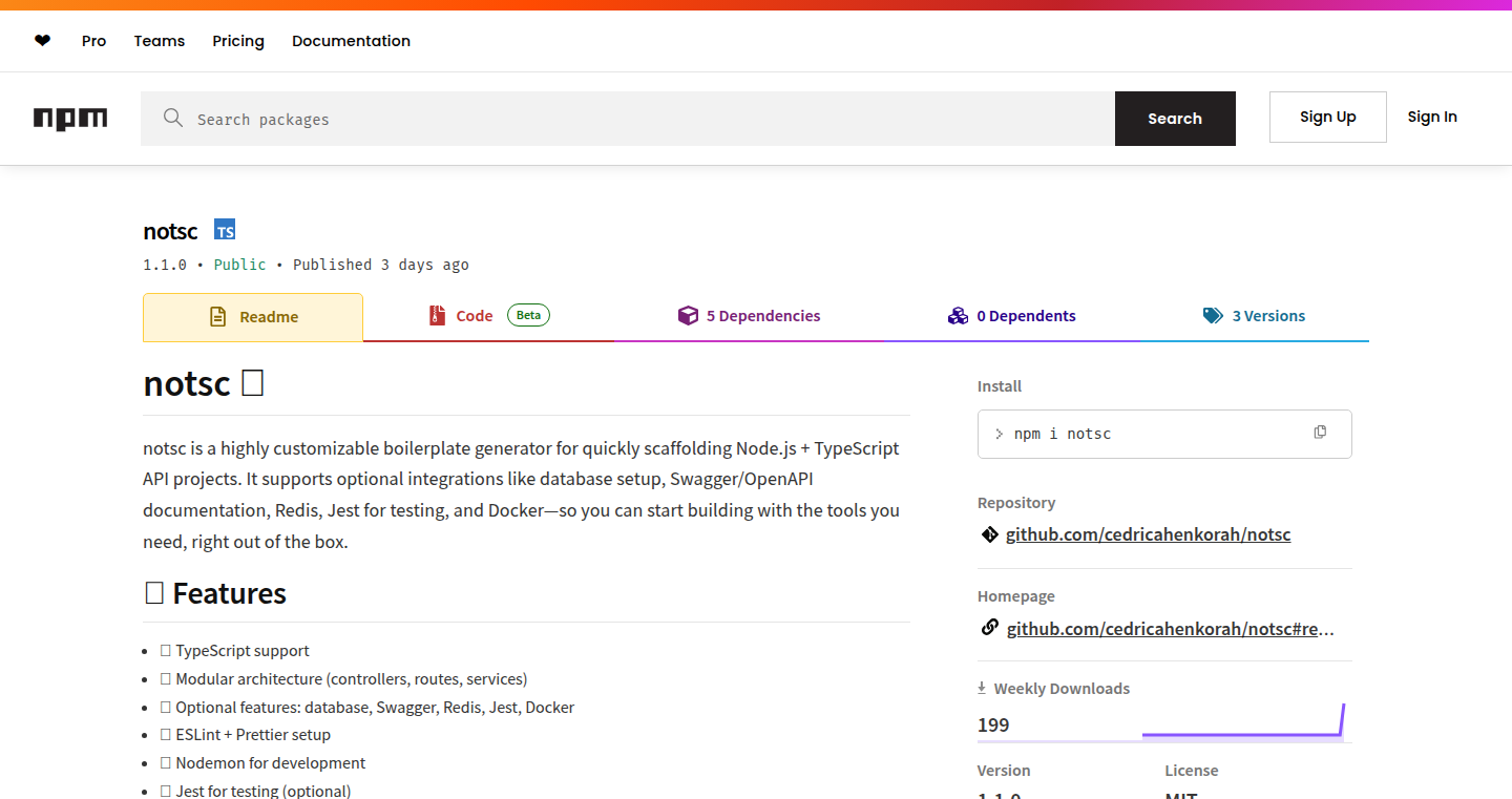Notsc: Node.js & TypeScript API Project Scaffolding CLI