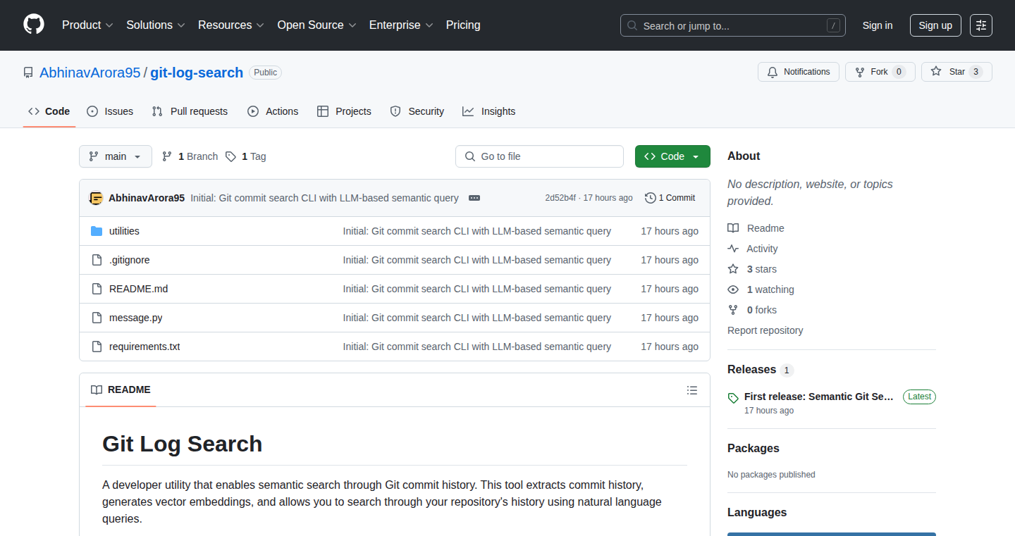 GitLogSearch: Natural Language Search for Your Git History