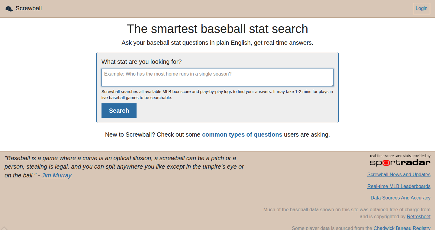 Screwball.ai - Real-time MLB Stat Search Engine