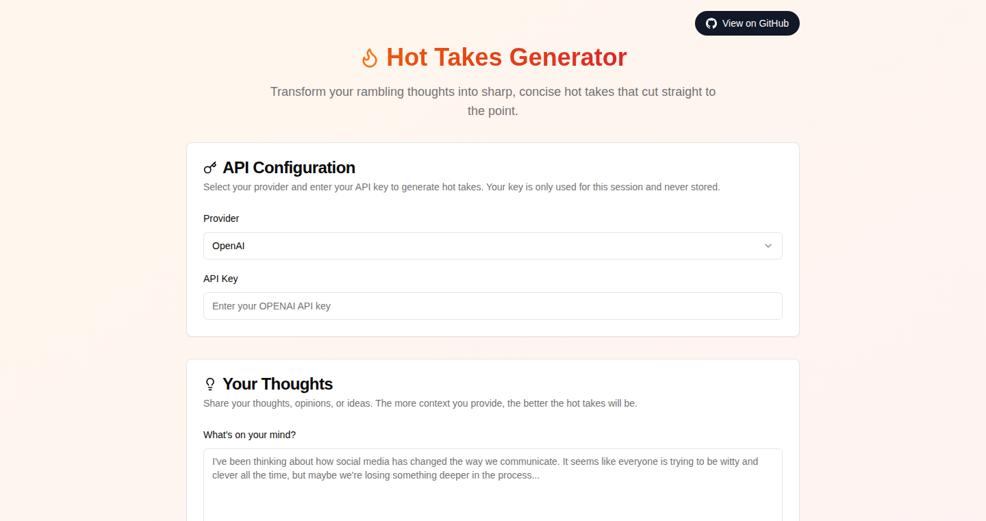 Hot Take Generator: Your Thoughts, Sharpened with AI