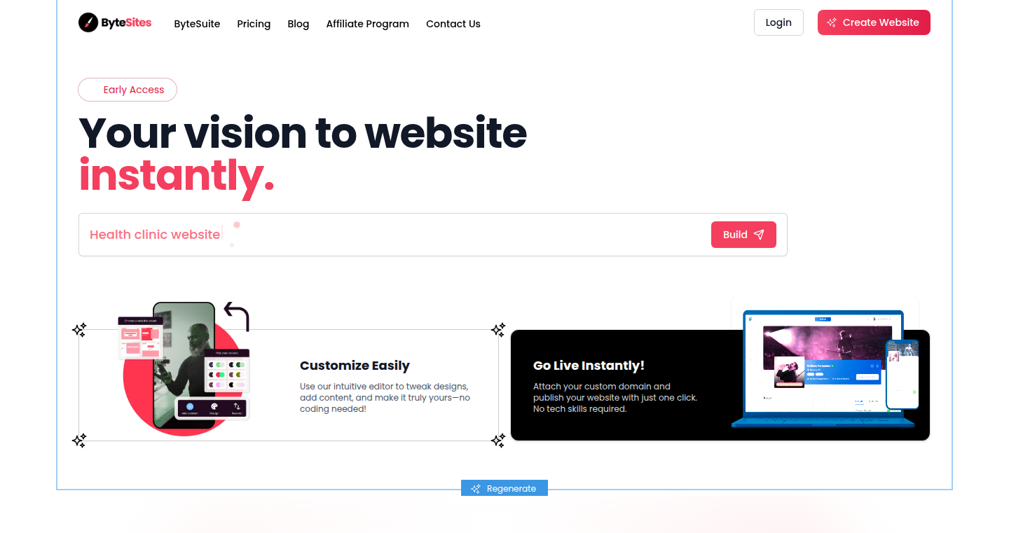 AI駆動型ウェブサイト生成ツールBytesites.ai