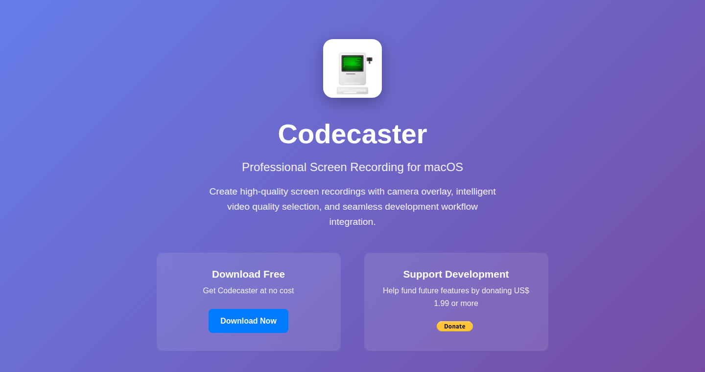 Codecaster - macOS 開発者向けシンプル&プロフェッショナルなスクリーンキャスト