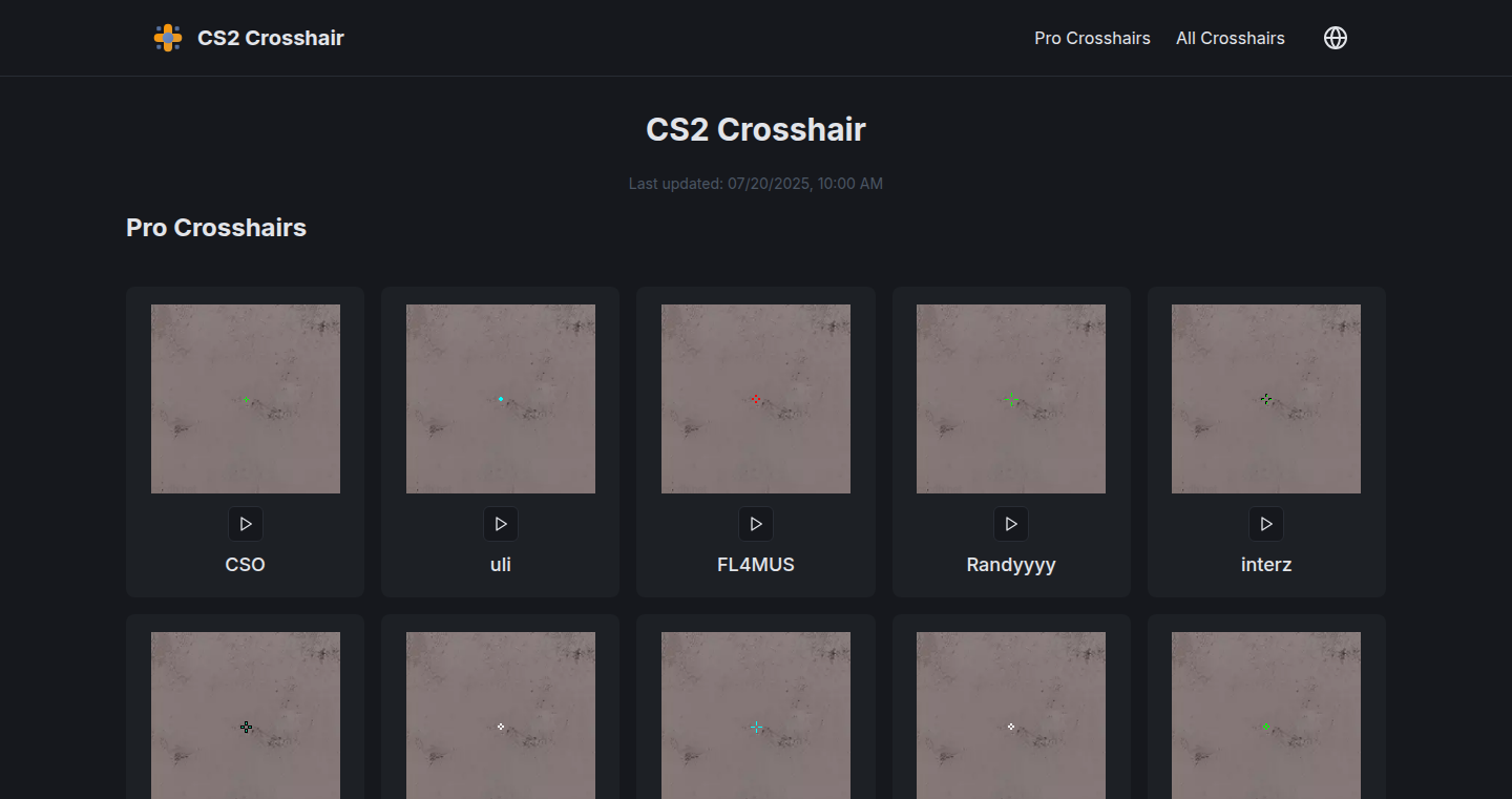 CS2 Crosshair Daily Updater - 每日更新的CS2准星数据库