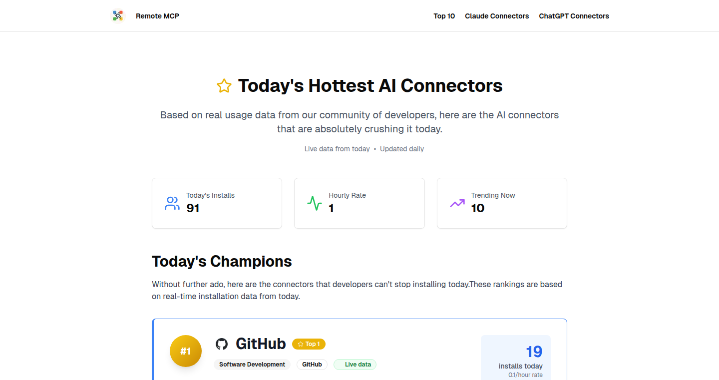 RemoteMCP Insights: 每日Top10远程MCP服务器/AI连接器分析