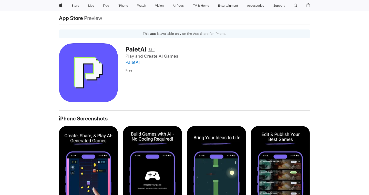 PaletAI: AI-Powered Mobile Game Creation and Sharing Platform