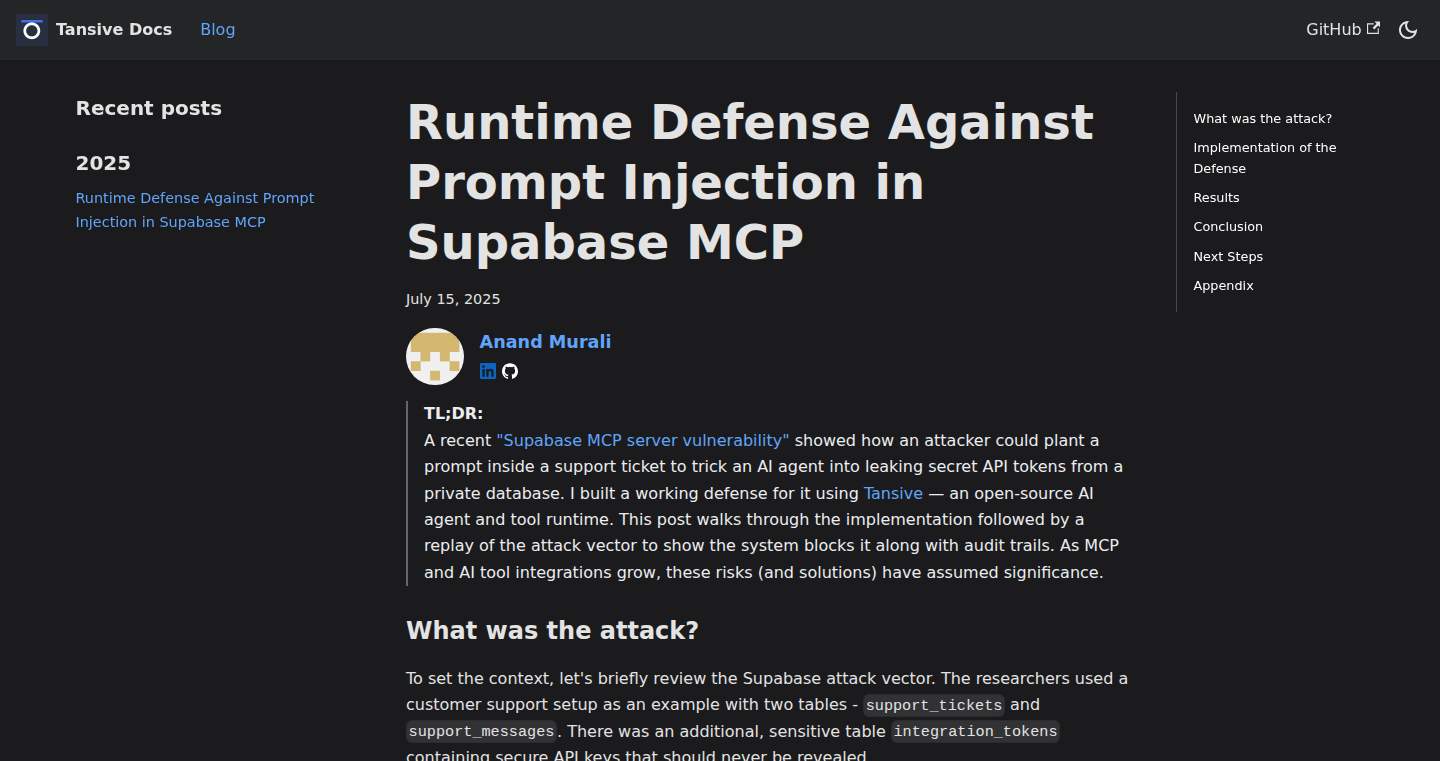 Supabase MCP へのプロンプトインジェクションに対するランタイム防御