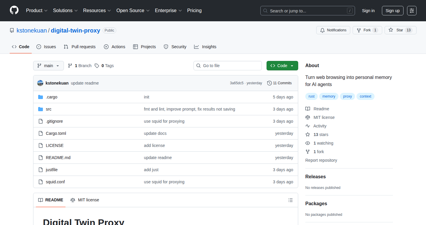 Digital Twin Proxy: Web Browsing as Memory for AI Agents