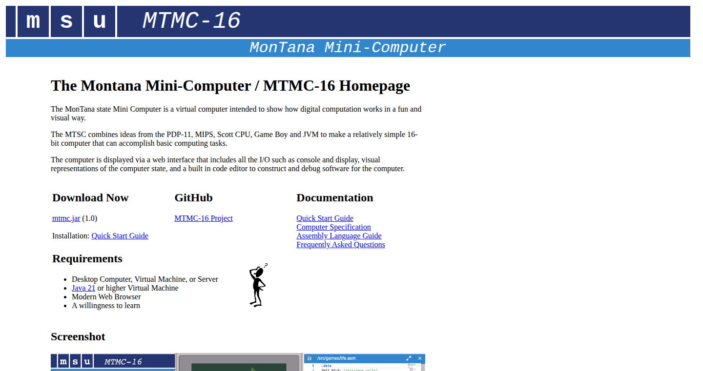 MonTana Mini Computer (MTMC-16) - 仮想低レベルコンピューティング教育ツール