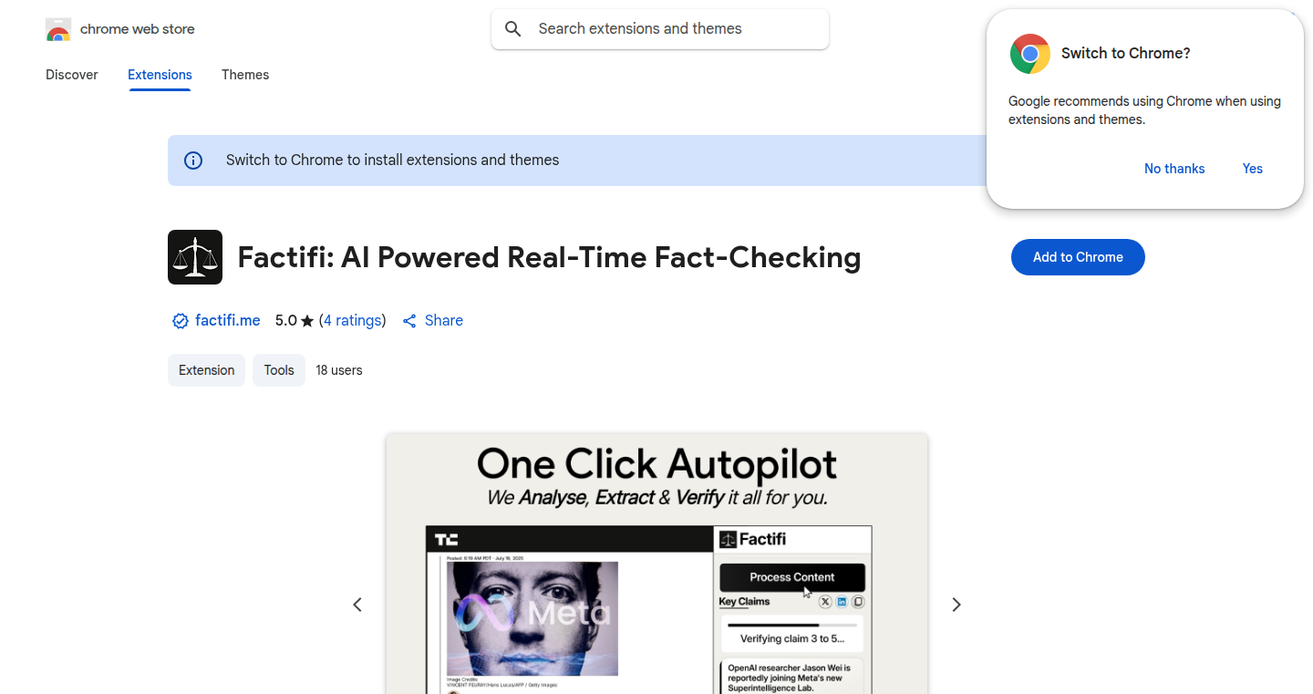 Factifi - 瞬時ファクトチェック Chrome拡張機能