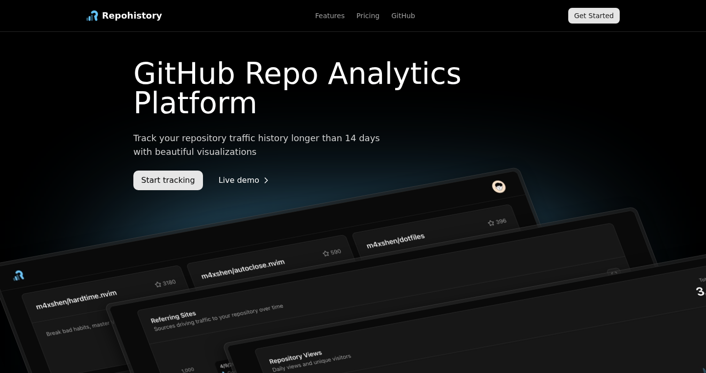 Repohistory - GitHubリポジトリトラフィック分析プラットフォーム