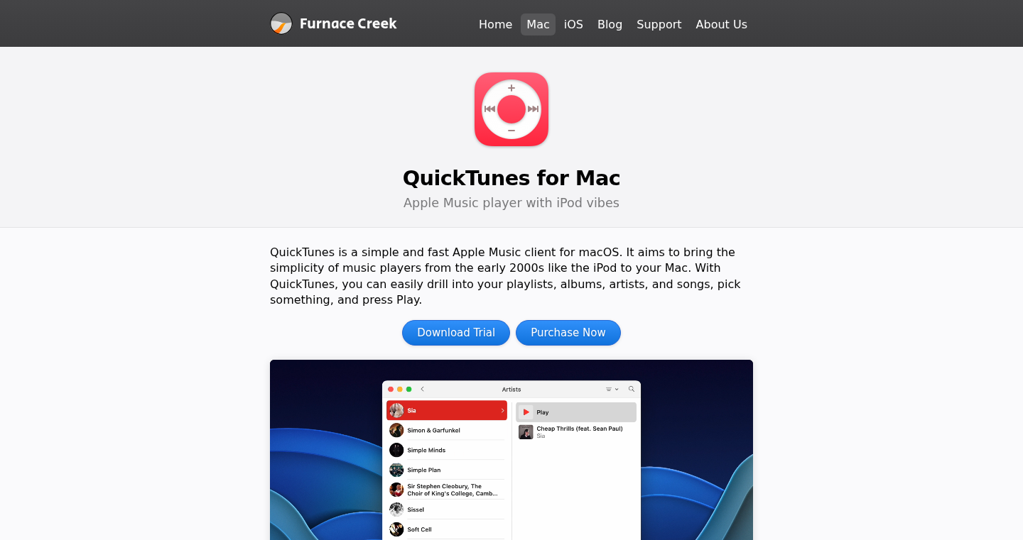 QuickTunes: iPod風のMac用Apple Musicプレイヤー