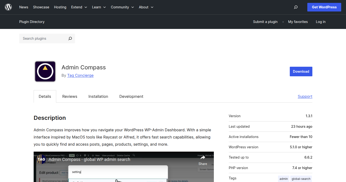 Admin Compass: Global WordPress Admin Search