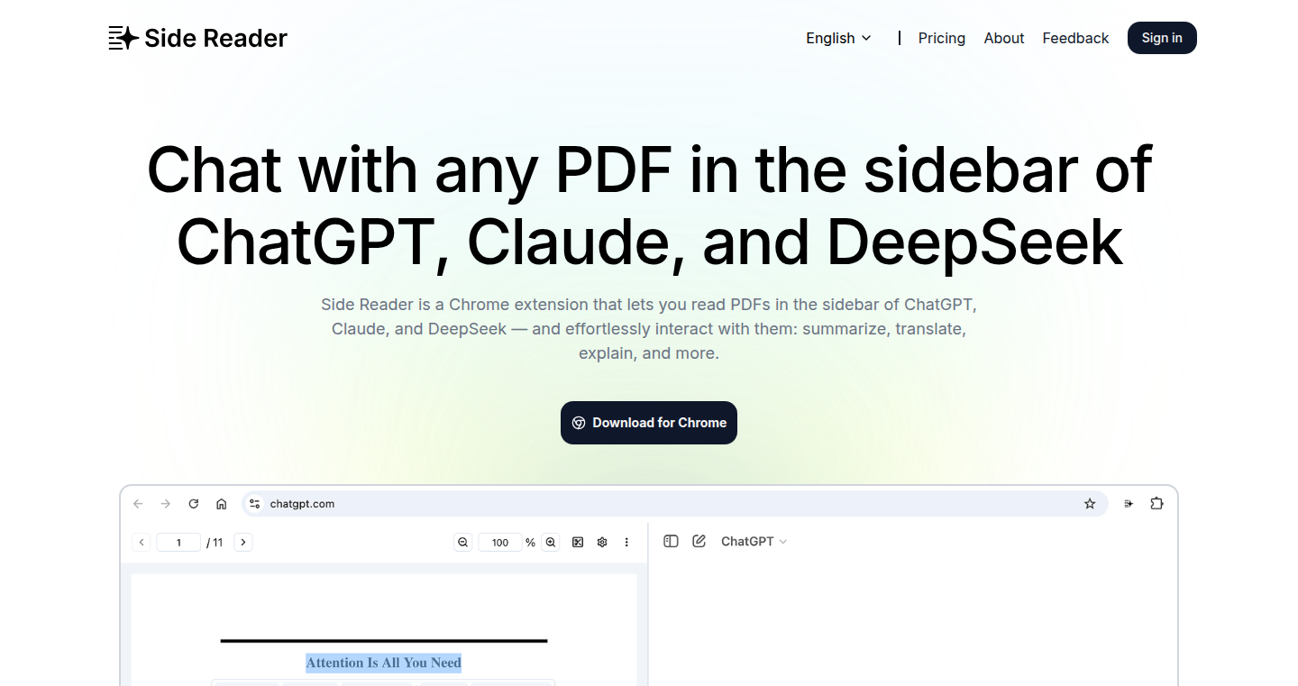サイドリーダー - AIチャットとPDFをシームレスに統合するChrome拡張機能