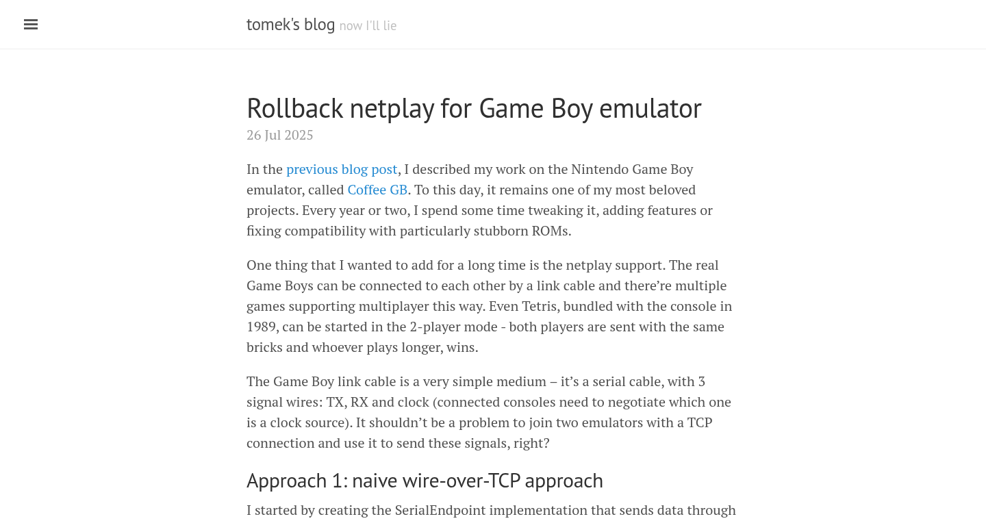 ゲームボーイエミュレータ用ネットプレイのロールバック機能