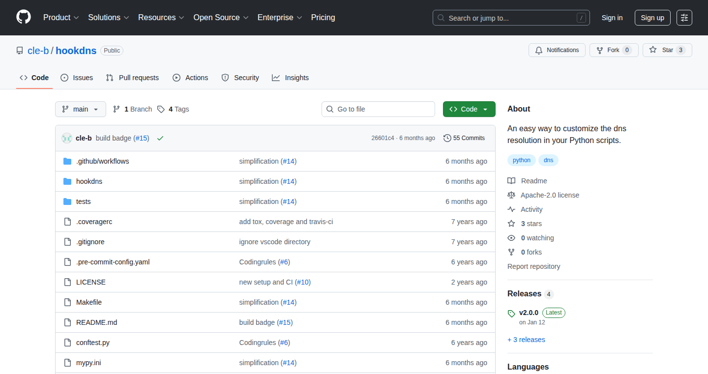 Hookdns:Pythonコード内でDNS解決をコントロール