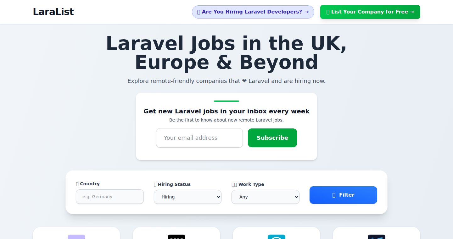 Laravel採用情報ボード - ヨーロッパとアジア向け