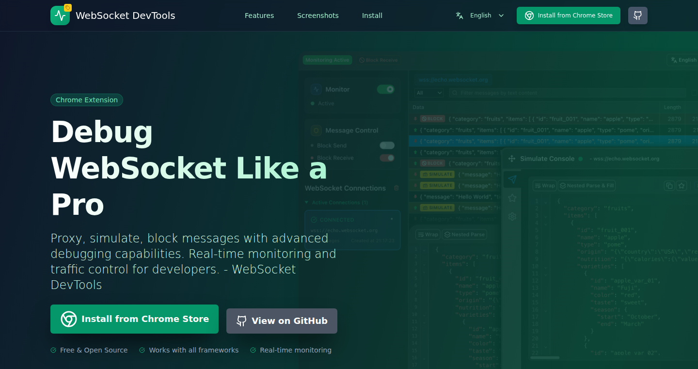 WebSocket DevTools 拡張機能: リアルタイム WebSocket トラフィック制御