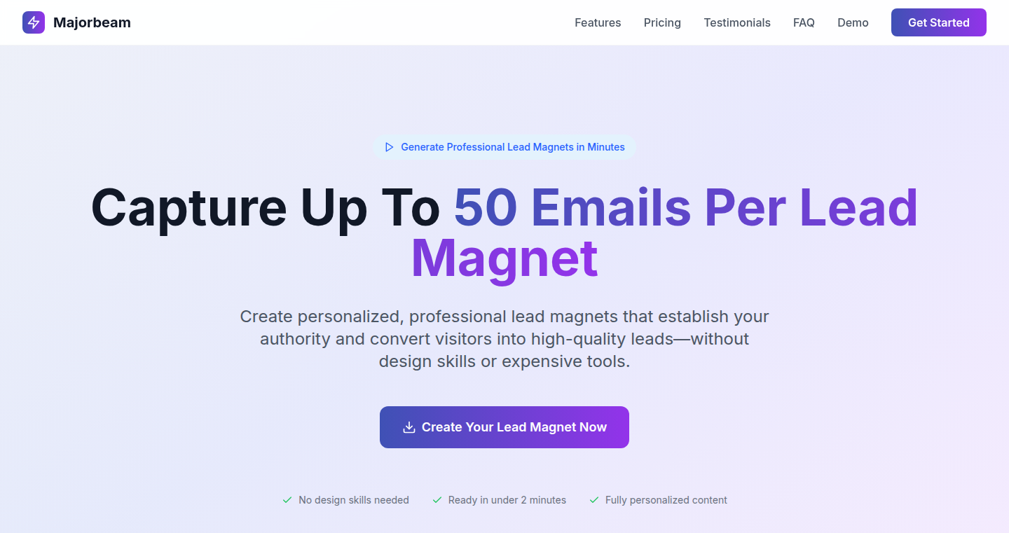 Majorbeam - リードマグネットで最大100件のメールアドレスをキャプチャするツール