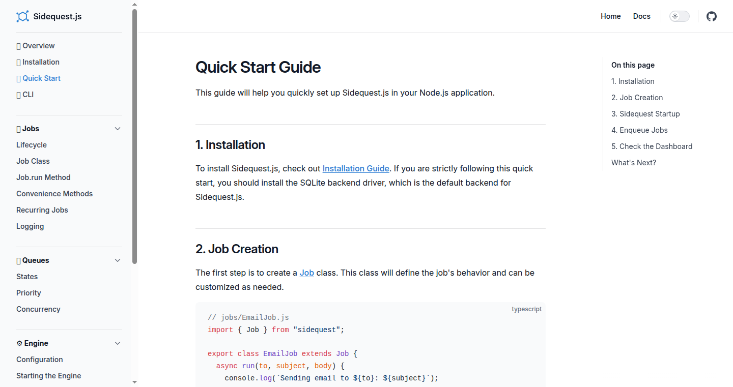 Sidequest.js - Node.js向けバックグラウンドジョブ実行フレームワーク