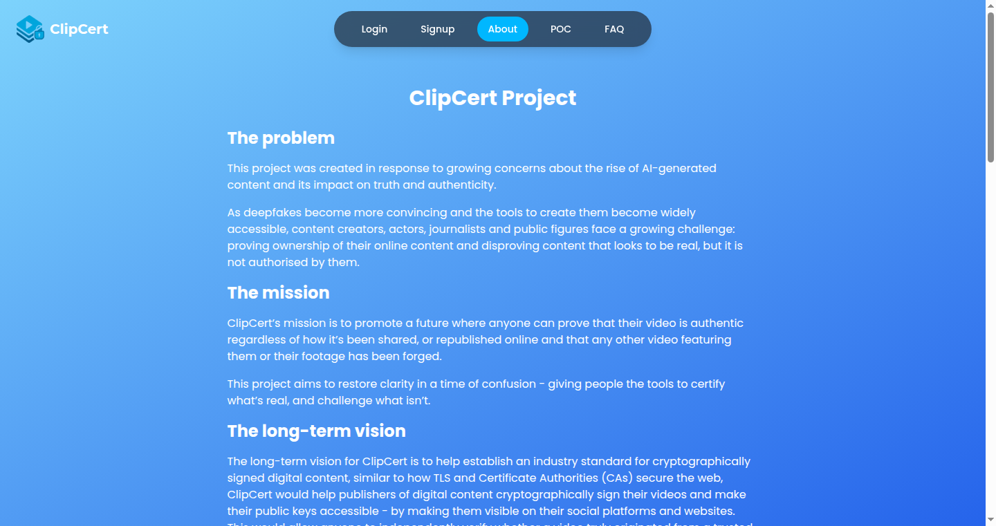 ClipCert: 従来の暗号署名を用いた動画の真正性検証