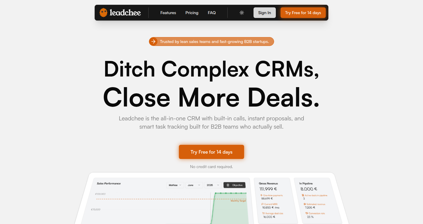 高速・軽量 CRM:スタートアップ向け商談クローズ特化型