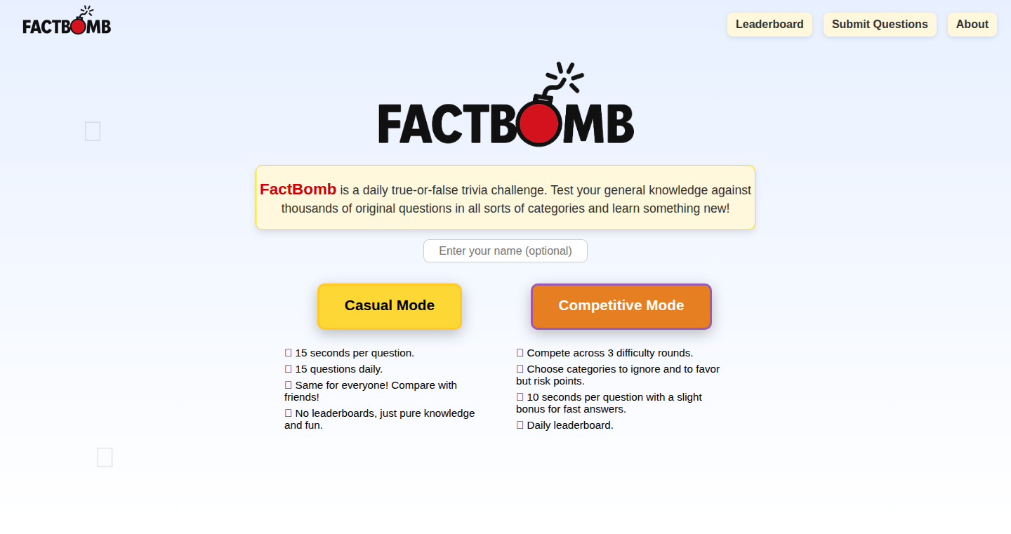 FactBomb:AIを活用したミニマルな日替わりトリビアゲーム