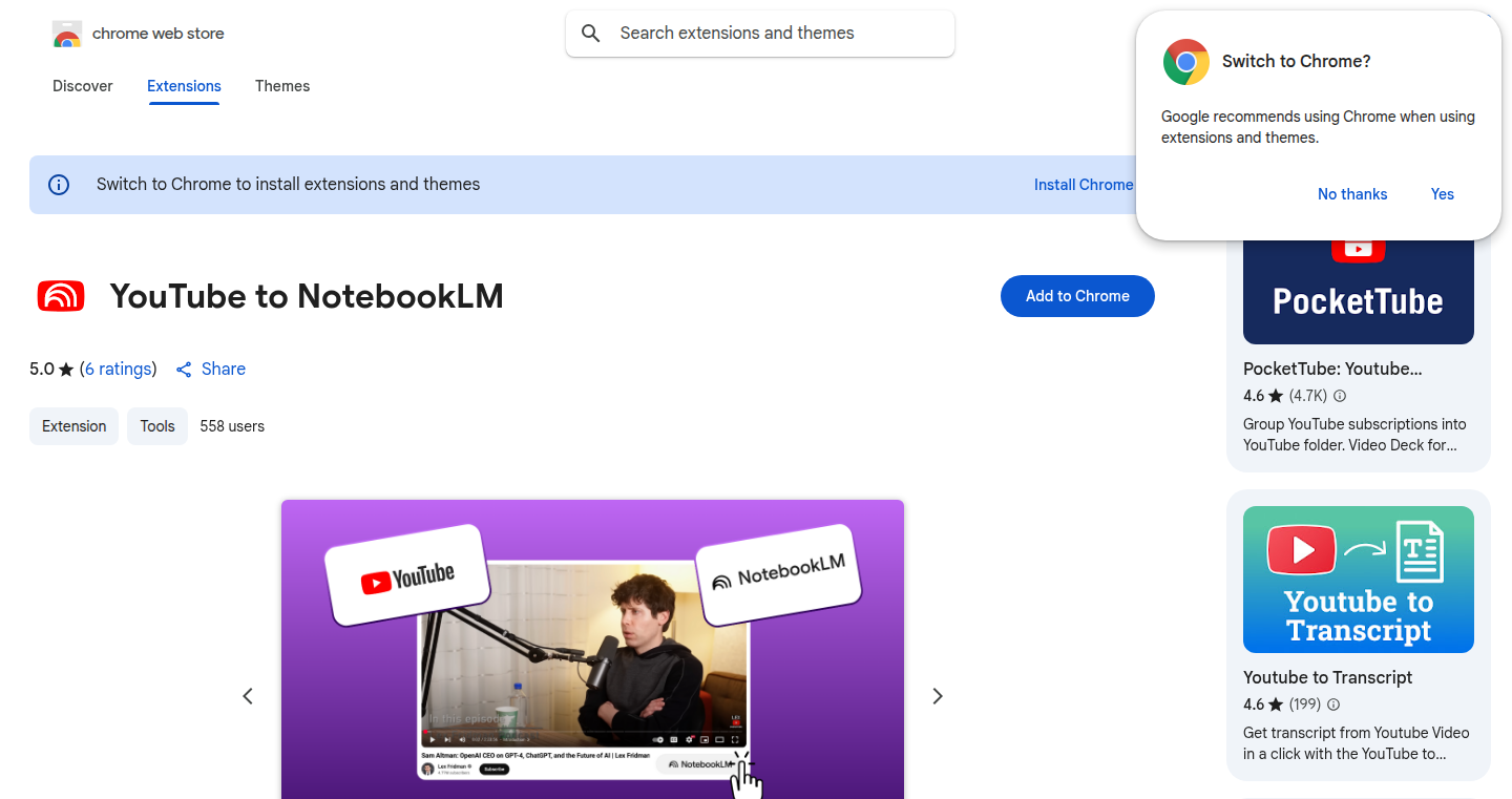 YouTube動画からNotebookLMへ: ワンクリック動画ノート転送拡張機能