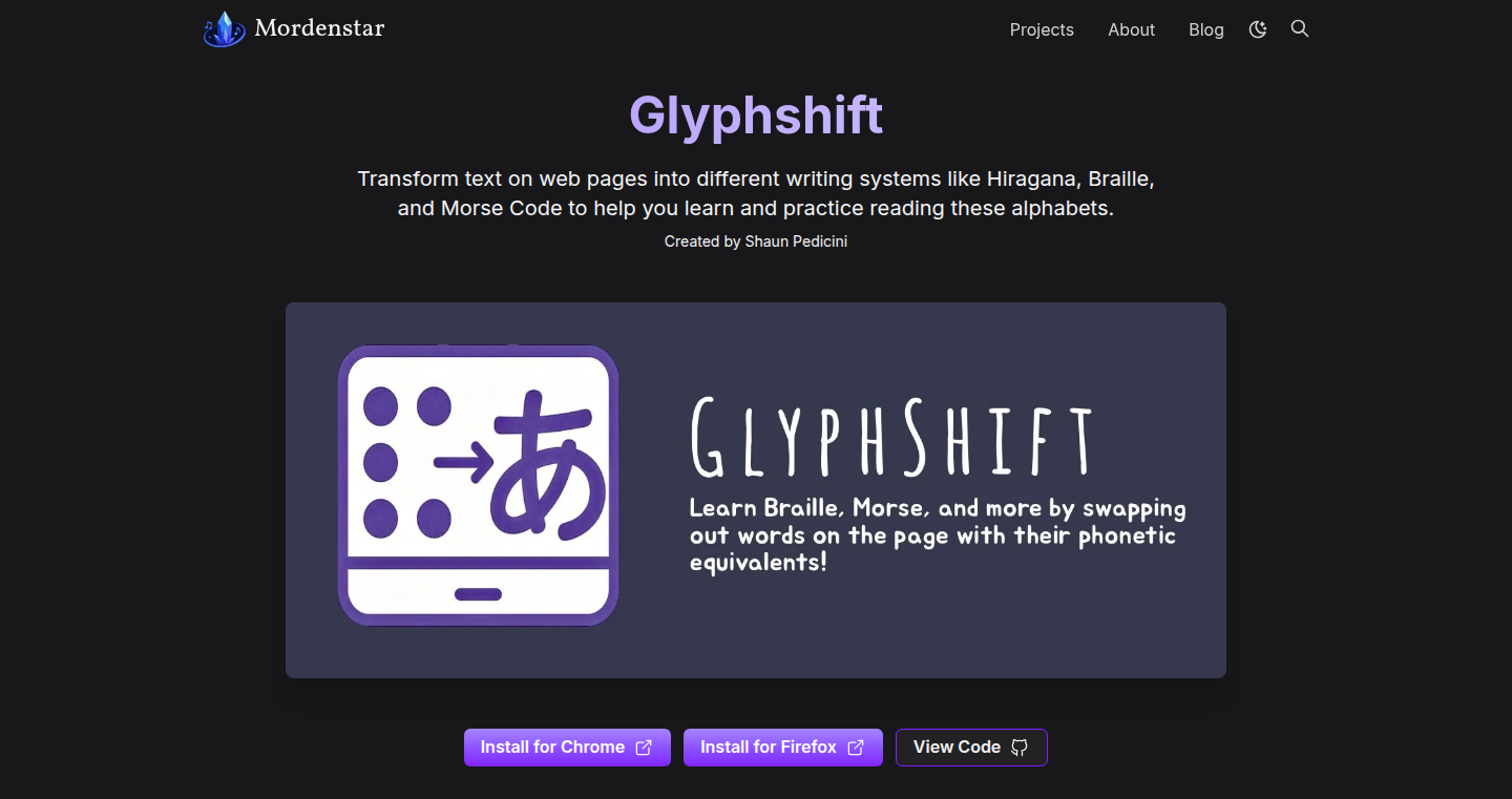 Glyphshift:文字をフォネティックや記号に変換するブラウザ拡張機能