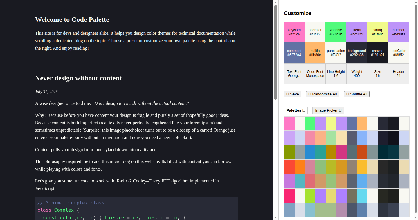 Code Palettes – コードとドキュメントの色テーマジェネレーター