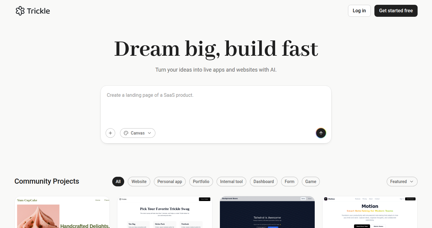 Trickle Magic Canvas - AIと視覚的に共同作業するウェブサイト構築プラットフォーム