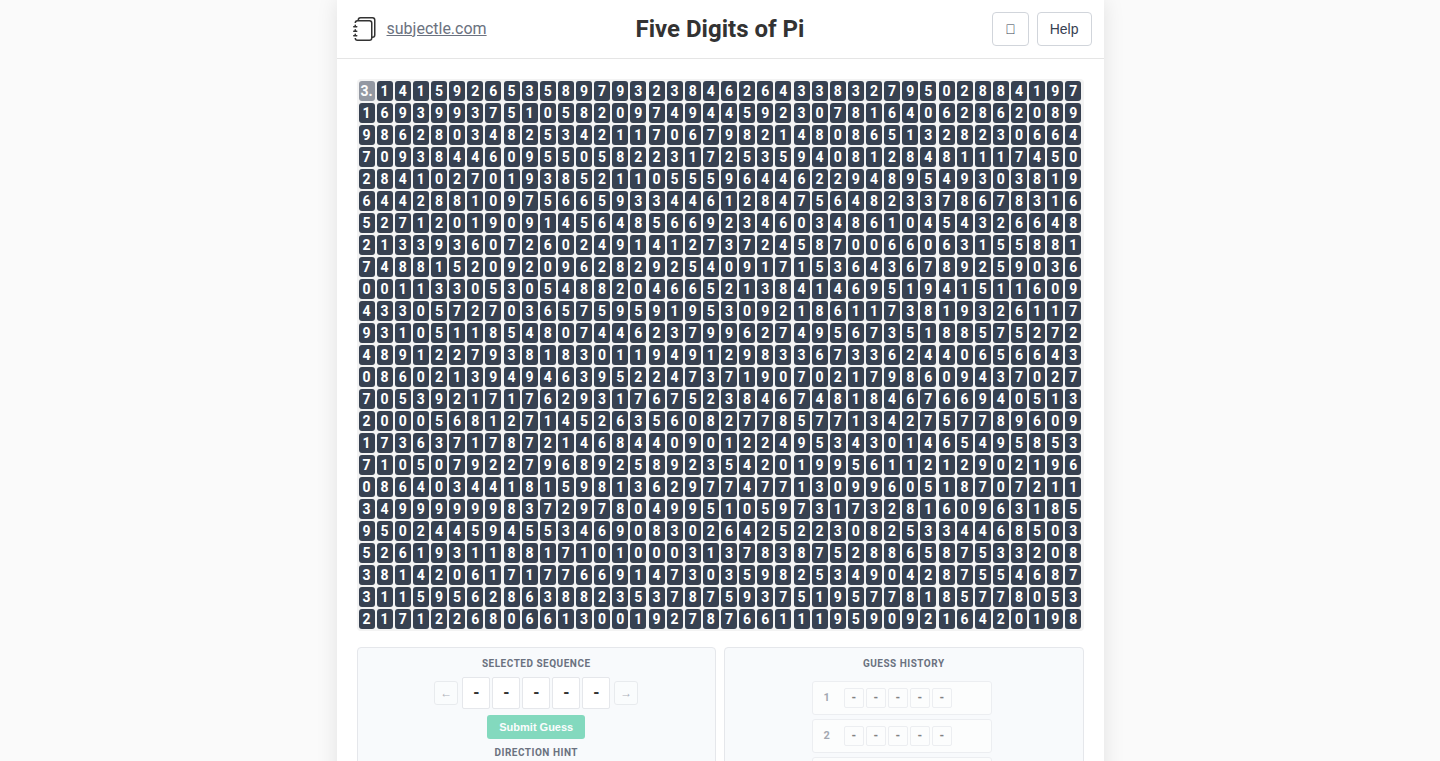 パイ数字版ワードゲーム - Pi Wordle