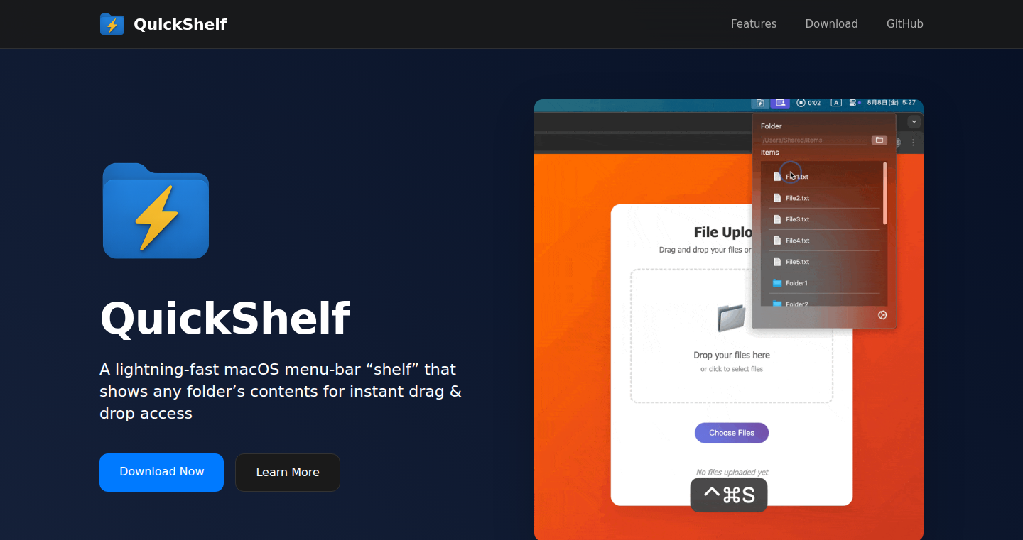 QuickShelf - Finderを開かずにファイルドラッグを高速化