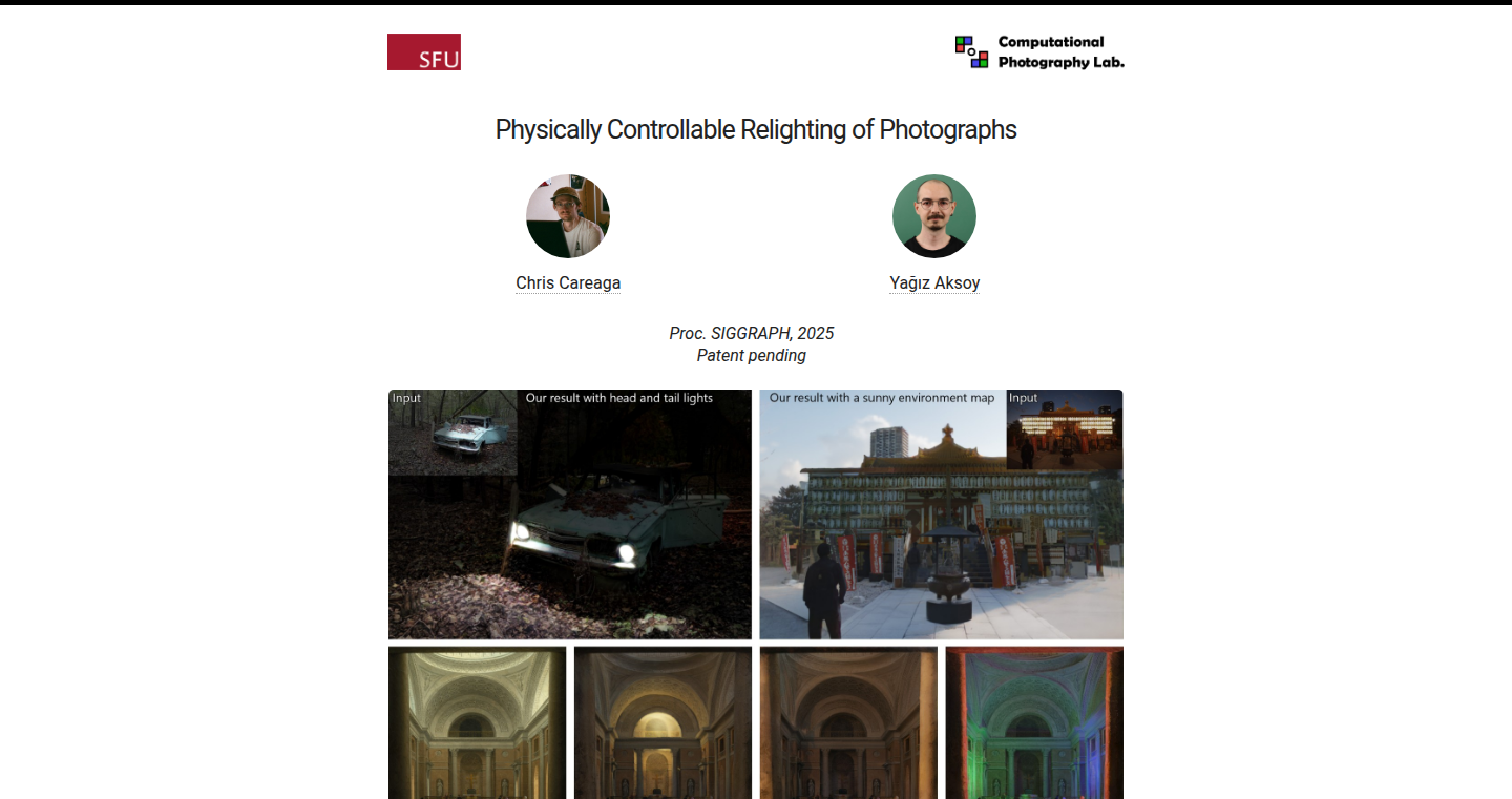 物理ベース照明制御による写真の再照明ツール (Photo Relighting with Physically-Based Lighting Control)