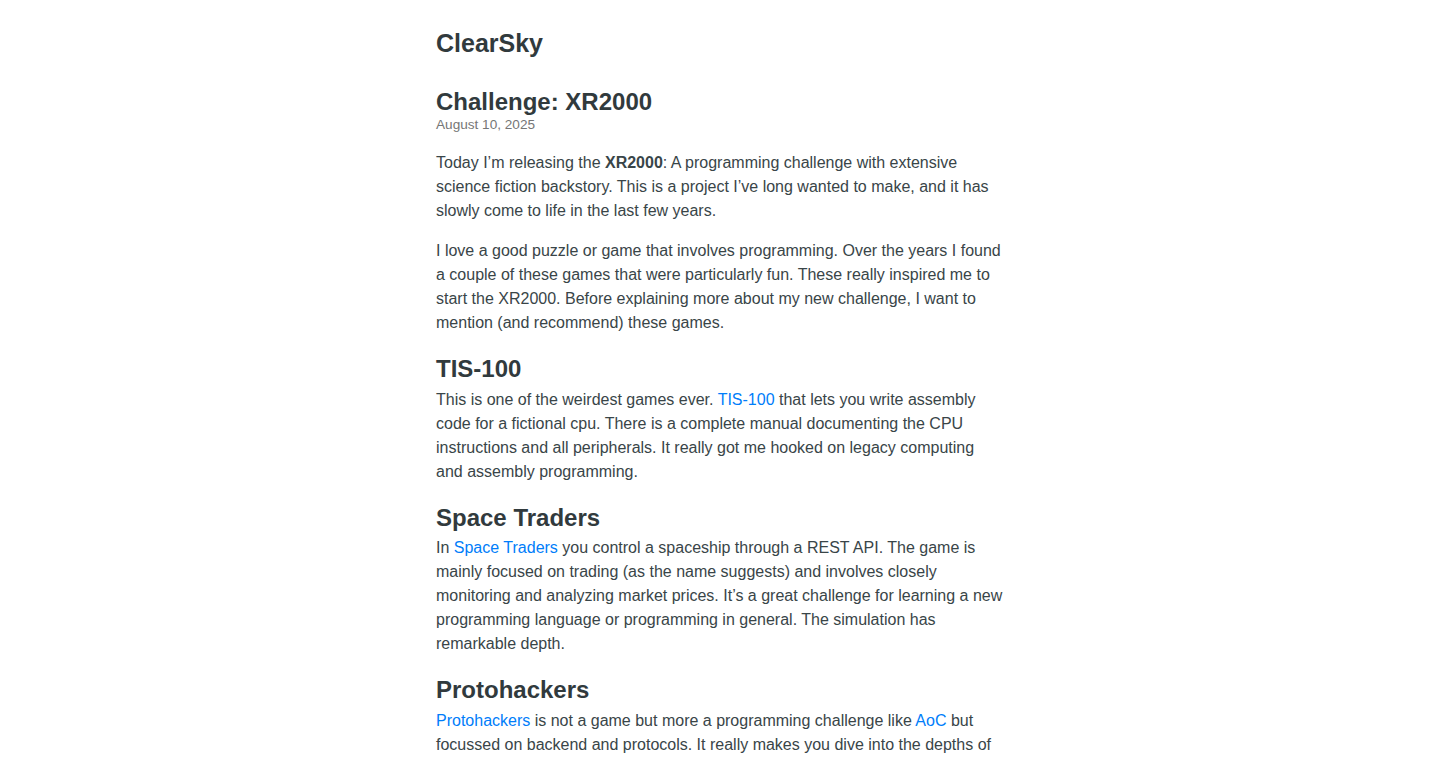 XR2000: A Science Fiction Programming Challenge