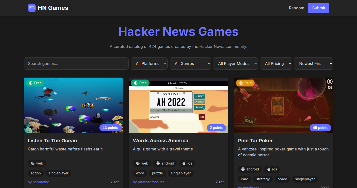 HackerNewsGames: A Curated Collection of Hacker News Community Games