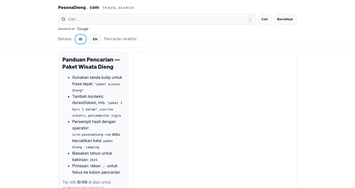 Dieng Tour Package Search Engine: Programmable Search Power
